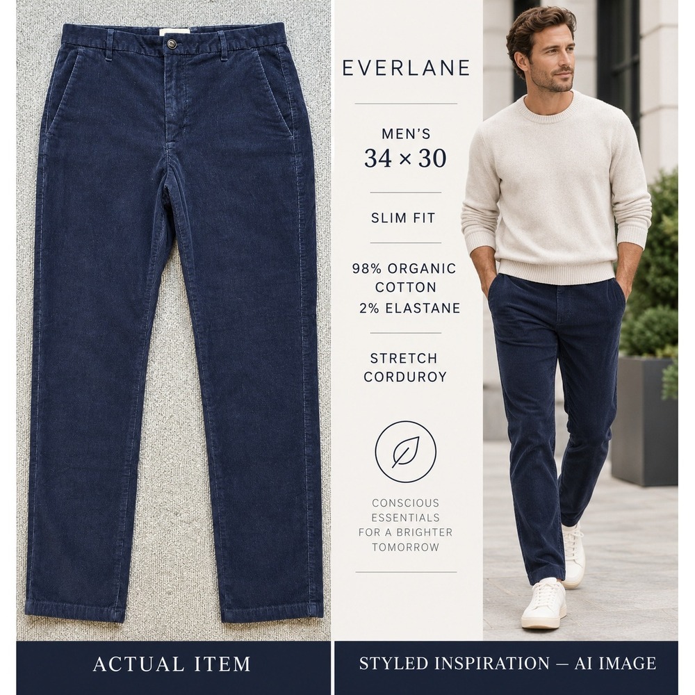 Everlane Corduroy Pants Mens Slim Fit Stretch Organic Navy 34x30 Excellent Prep